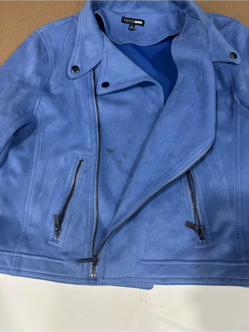 Fashion Nova Men's Periwinkle Blue Suede Biker Jacket